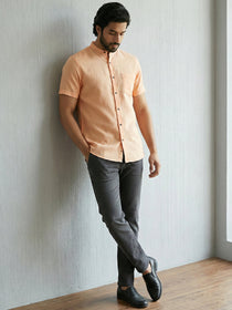 VORA LABEL Men Cotton Regular Fit Mandarin Collar Casual Shirt - White