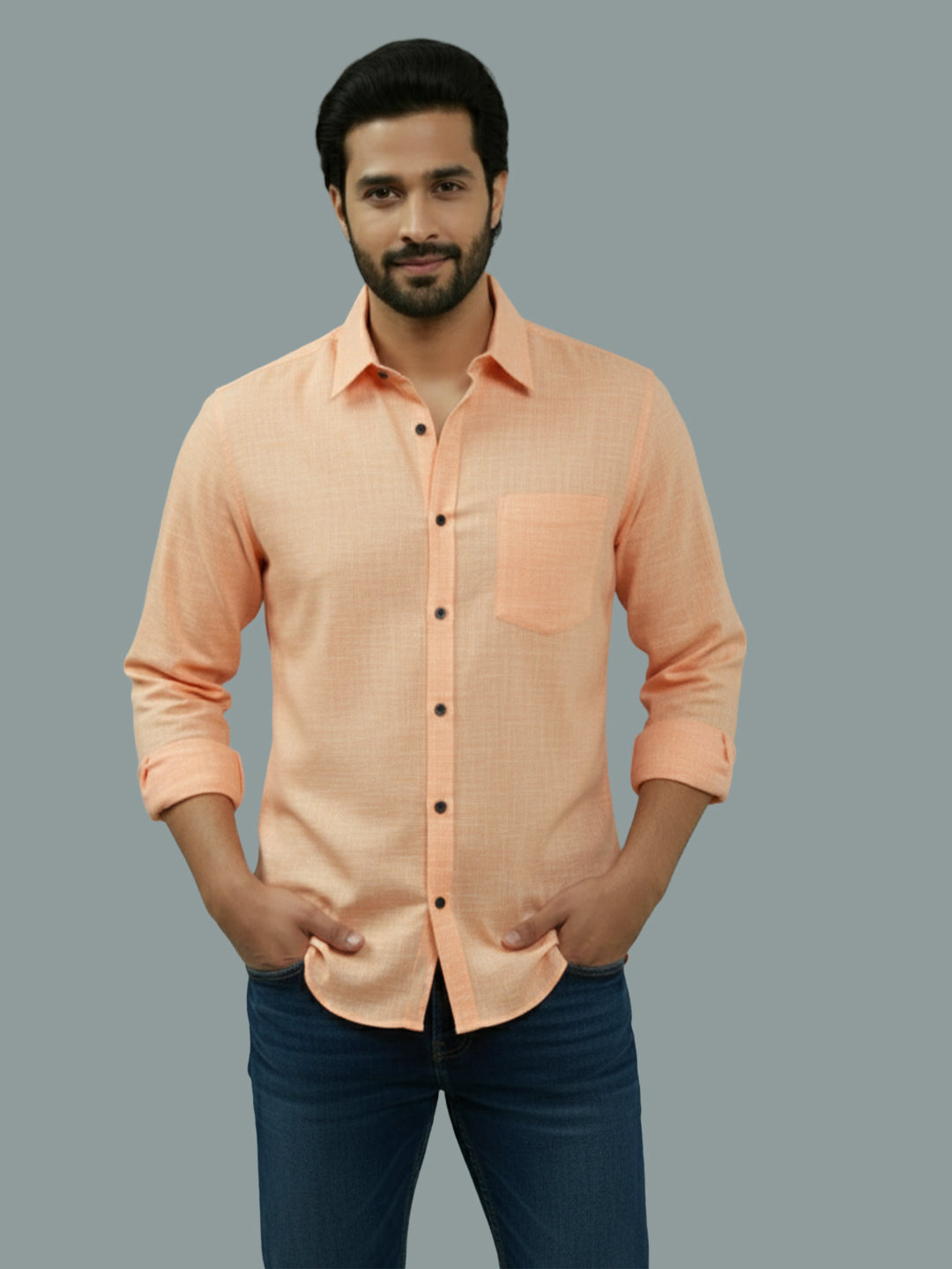 VORA LABEL Men Cotton Regular Fit Spread Collar Casual Shirt - Green