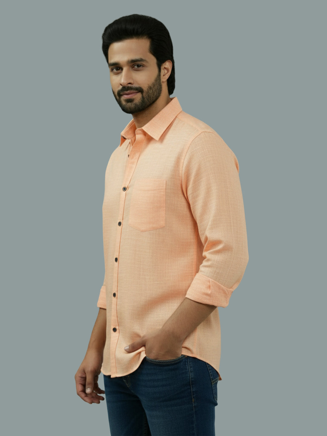 VORA LABEL Men Cotton Regular Fit Spread Collar Casual Shirt - Green