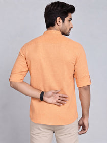 VORA LABEL Men’s Pure Cotton Solid Mandarin Collar Kurta | Full Sleeves with Roll-Up Tab | Casual & Smart Casual Wear