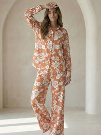 VORA LABEL Women Viscose Rayon Floral Printed Regular Fit Co-ord Set - Orange