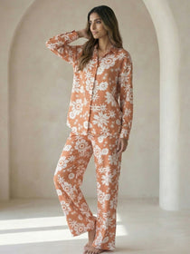 VORA LABEL Women Viscose Rayon Floral Printed Regular Fit Co-ord Set - Orange