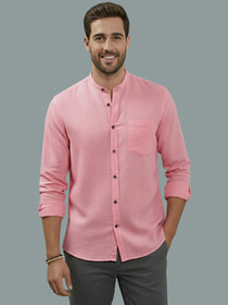VORA LABEL Men Cotton Regular Fit Mandarin Collar Casual Shirt - Pink