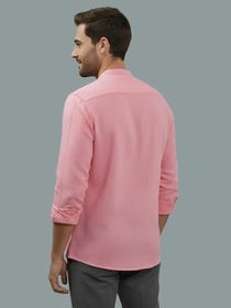 VORA LABEL Men Cotton Regular Fit Mandarin Collar Casual Shirt - Pink