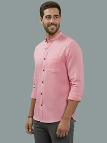VORA LABEL Men Cotton Regular Fit Mandarin Collar Casual Shirt - Pink