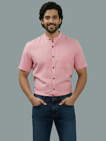 VORA LABEL Men Cotton Regular Fit Mandarin Collar Casual Shirt - White