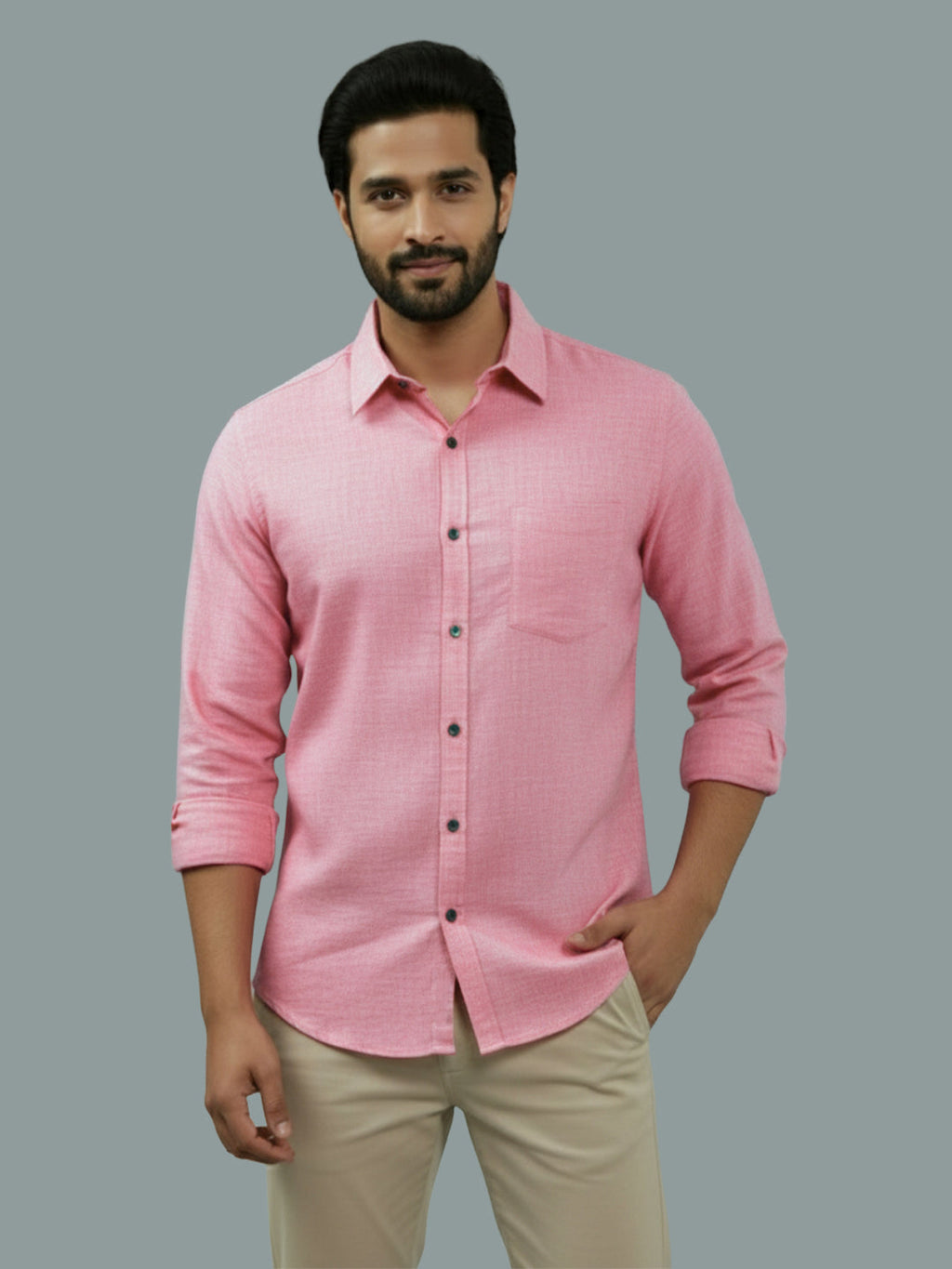 VORA LABEL Men Cotton Regular Fit Spread Collar Casual Shirt - Green
