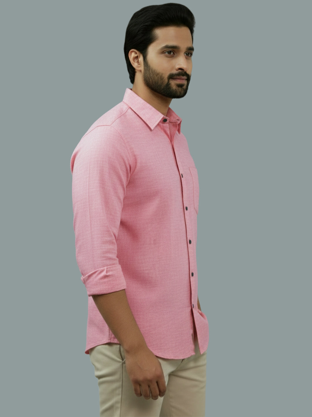 VORA LABEL Men Cotton Regular Fit Spread Collar Casual Shirt - Green
