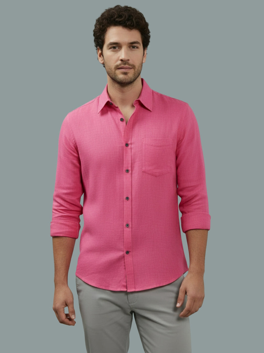 VORA LABEL Men Cotton Regular Fit Spread Collar Casual Shirt - Green