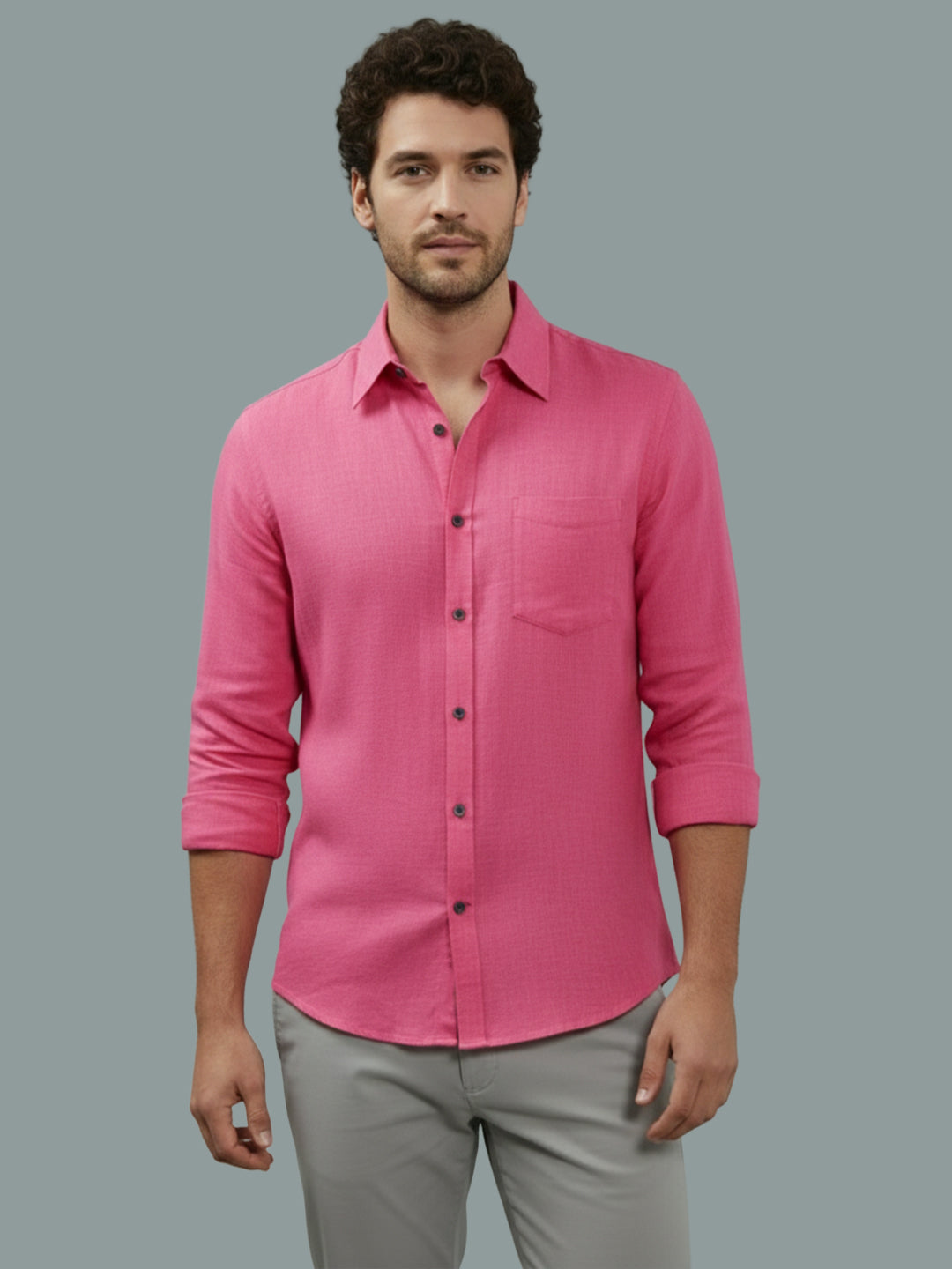VORA LABEL Men Cotton Regular Fit Spread Collar Casual Shirt - Green