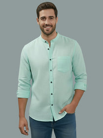 VORA LABEL Men Cotton Regular Fit Mandarin Collar Casual Shirt - Pink