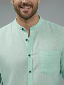VORA LABEL Men Cotton Regular Fit Mandarin Collar Casual Shirt - Pink