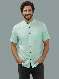 VORA LABEL Men Cotton Regular Fit Mandarin Collar Casual Shirt - White