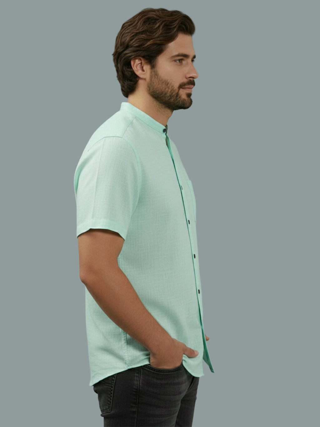 VORA LABEL Men Cotton Regular Fit Mandarin Collar Casual Shirt - White