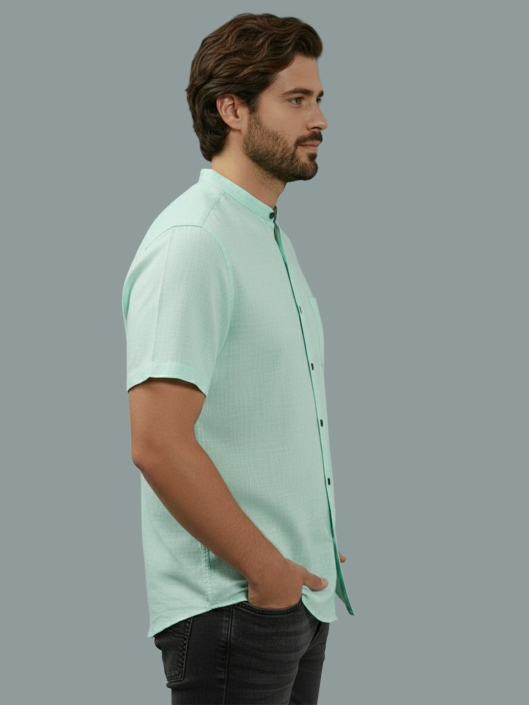 VORA LABEL Men Cotton Regular Fit Mandarin Collar Casual Shirt - White