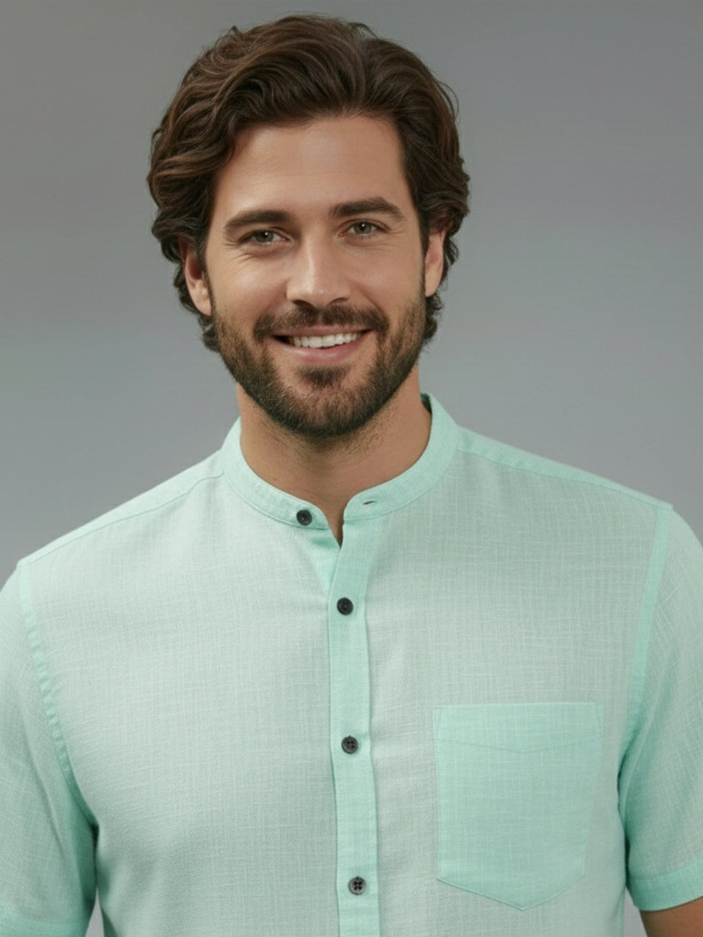 VORA LABEL Men Cotton Regular Fit Mandarin Collar Casual Shirt - White