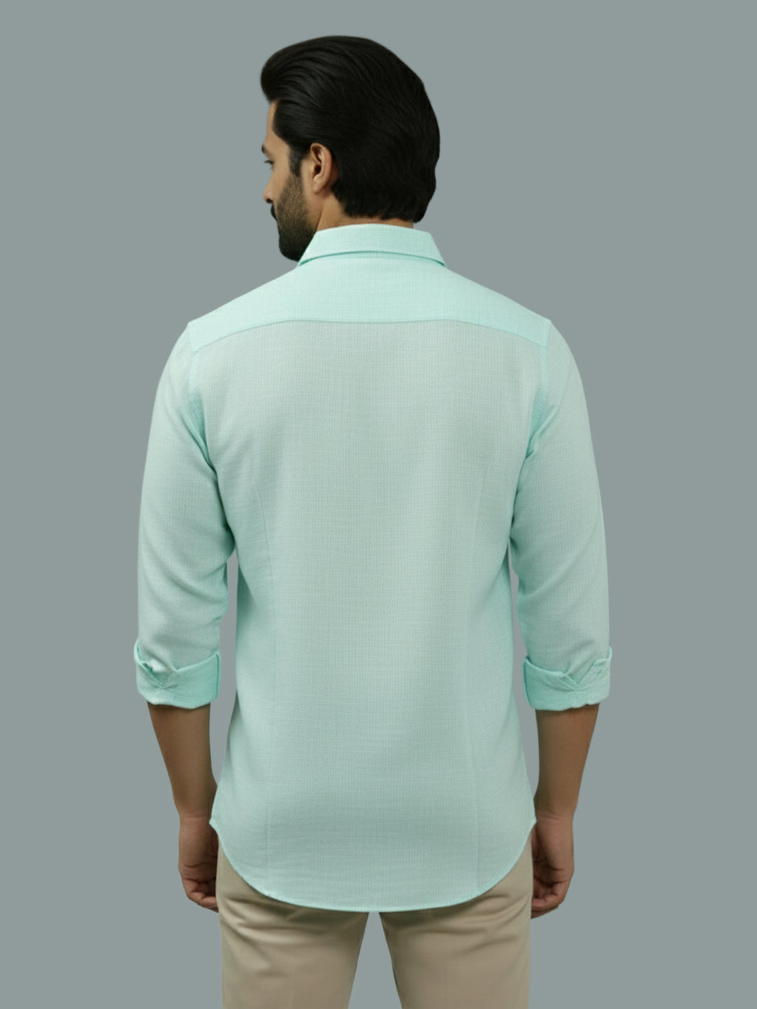 VORA LABEL Men Cotton Regular Fit Spread Collar Casual Shirt - Green