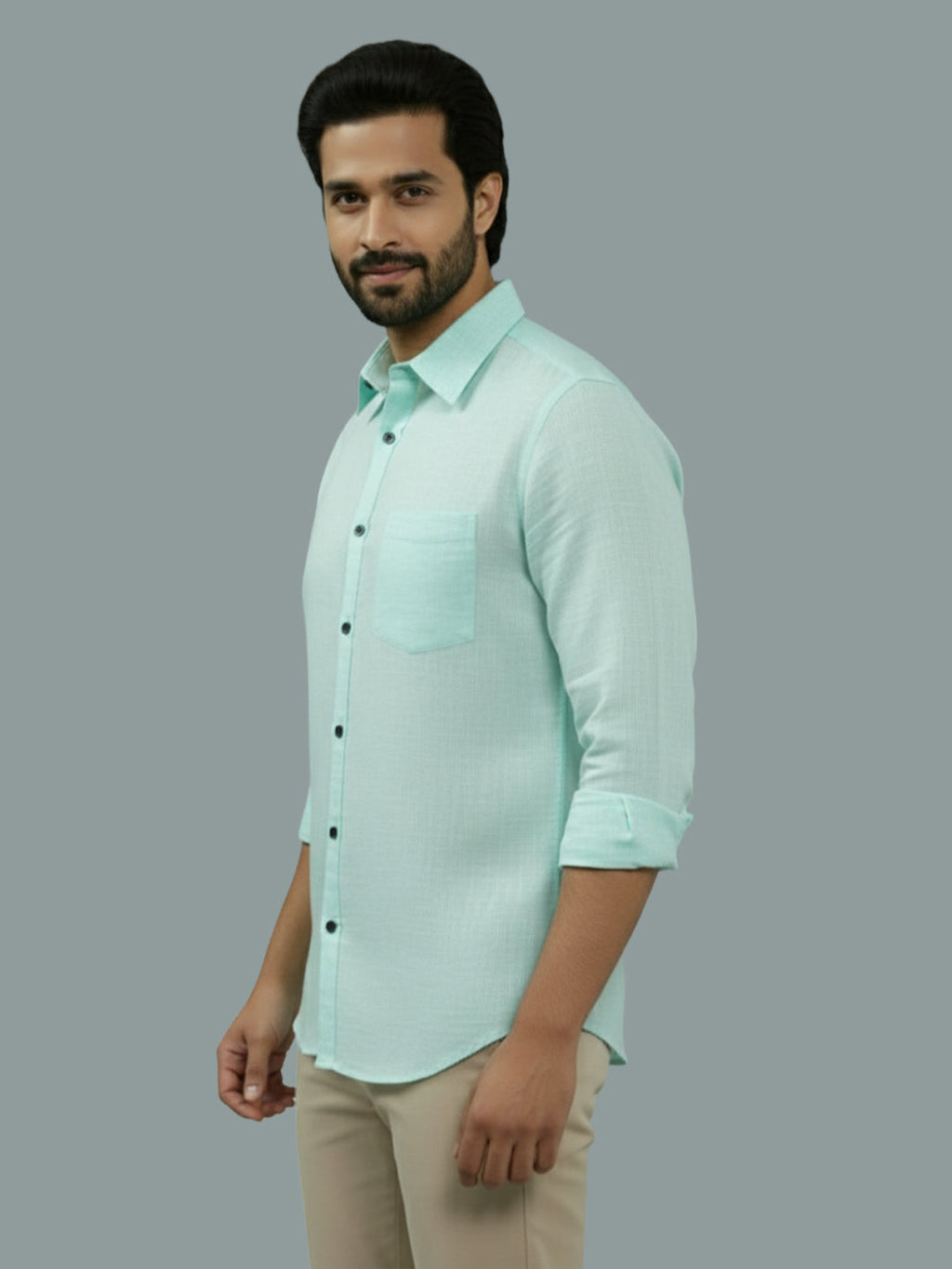 VORA LABEL Men Cotton Regular Fit Spread Collar Casual Shirt - Green