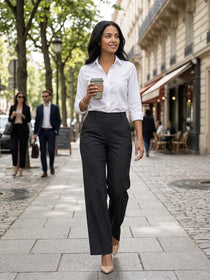 VORA LABEL Women Rayon Solid Straight Fit Trousers - Black