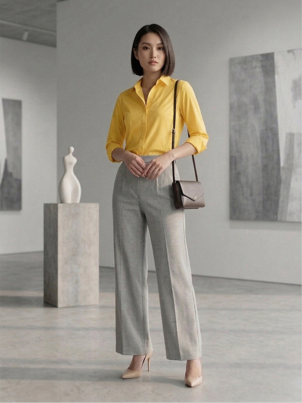 VORA LABEL Women Rayon Solid Straight Fit Trousers - Grey