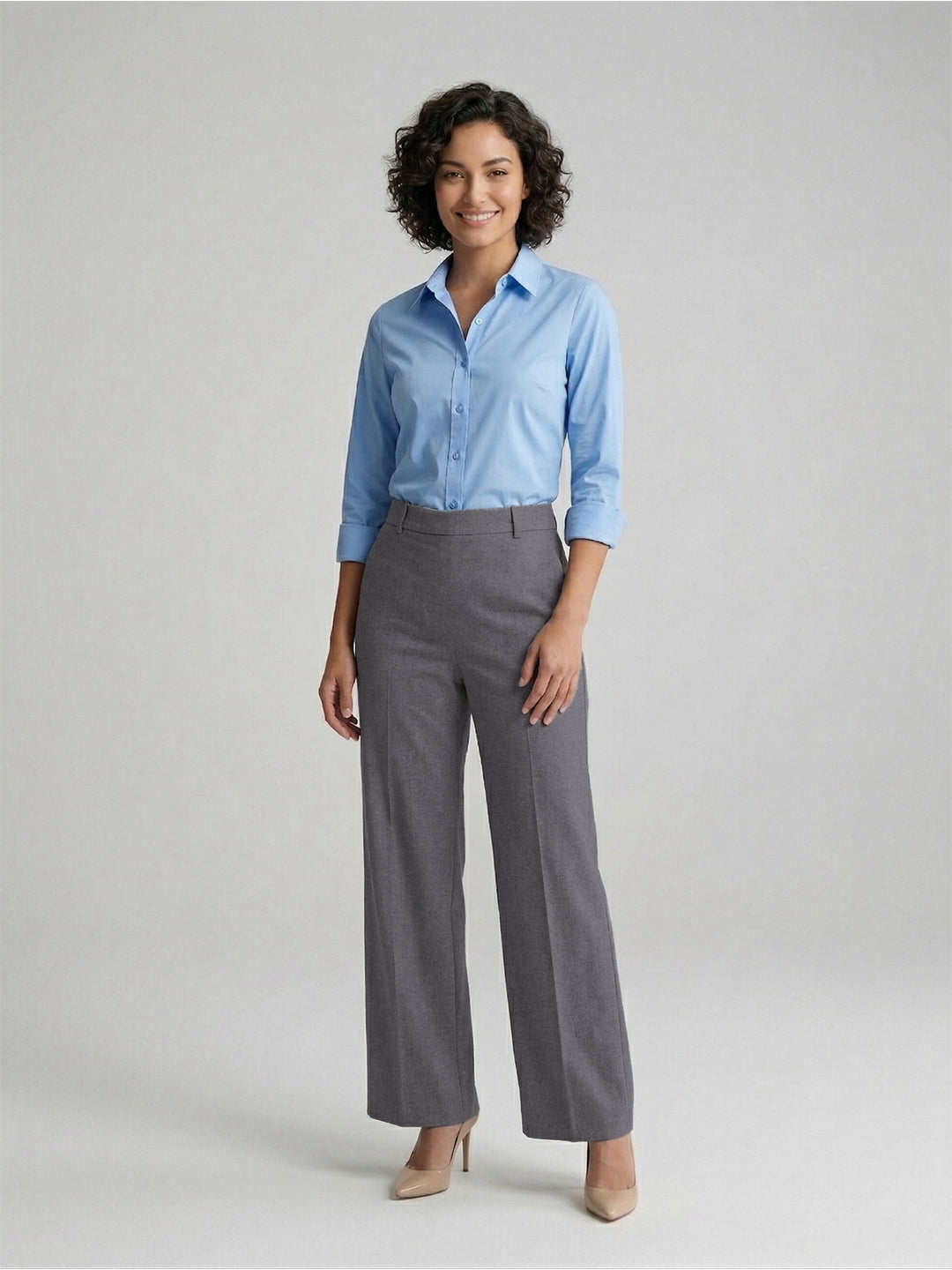 VORA LABEL Women Rayon Solid Straight Fit Trousers - Dark Grey