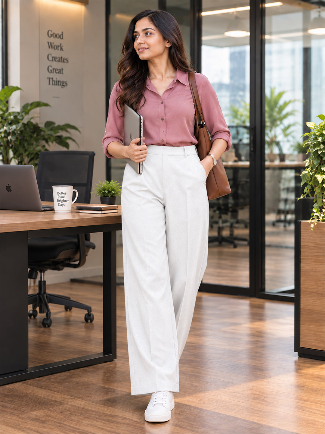 VORA LABEL Cream Color Trousers For Women And Girls Main image