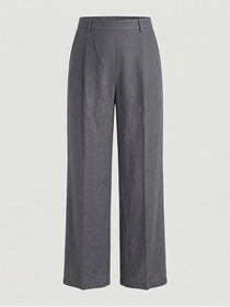 VORA LABEL Women Rayon Solid Straight Fit Trousers - Dark Grey