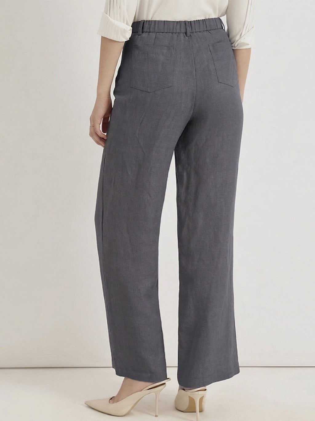 VORA LABEL Women Rayon Solid Straight Fit Trousers - Dark Grey