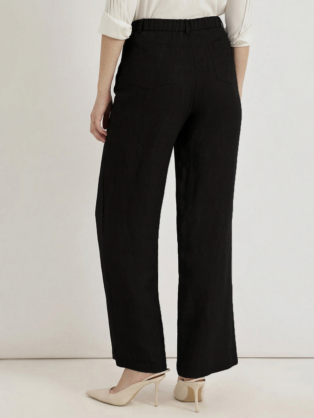 VORA LABEL Women Rayon Solid Straight Fit Trousers - Black