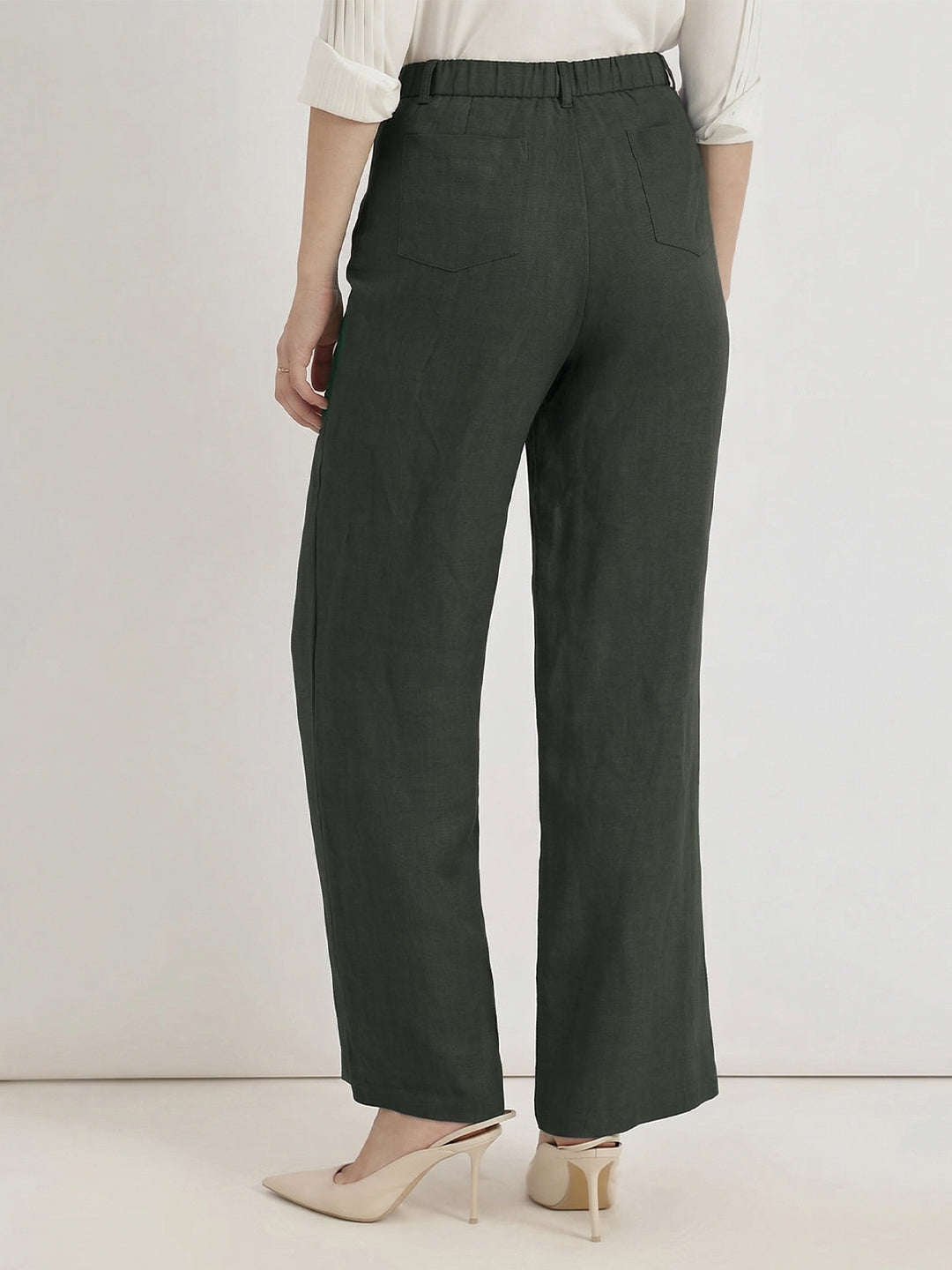 VORA LABEL Women Rayon Solid Straight Fit Trousers - Green