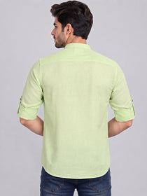 VORA LABEL Men’s Pure Cotton Solid Mandarin Collar Kurta | Full Sleeves with Roll-Up Tab | Casual & Smart Casual Wear