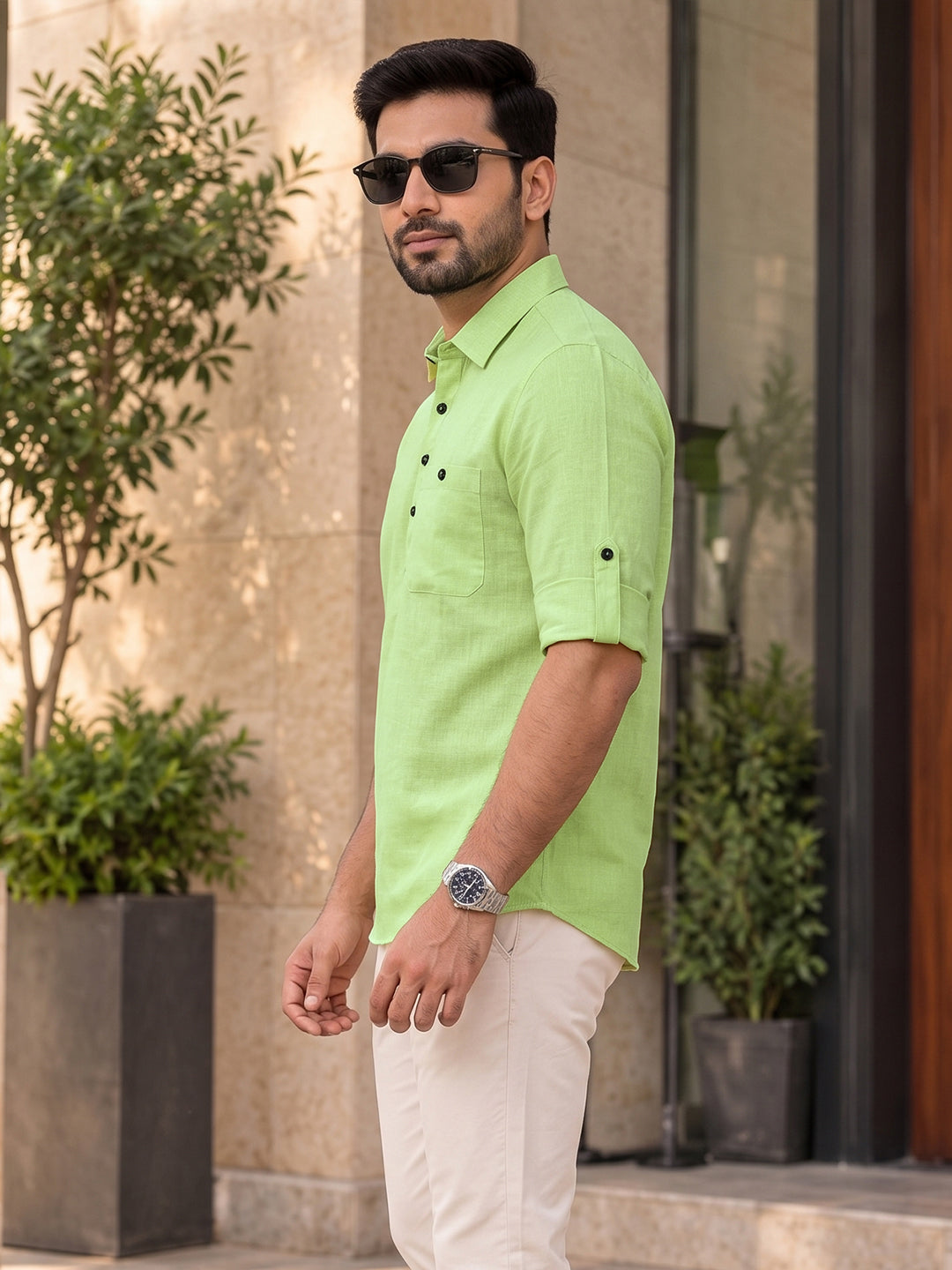 VORA LABEL Men’s Cotton Blend Solid Kurta | Mandarin Collar Full Sleeve Kurta with Pocket | Casual & Festive Wear