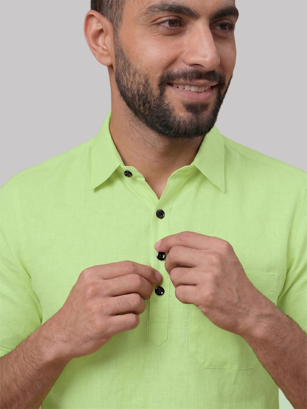 VORA LABEL Men’s Cotton Blend Solid Kurta | Mandarin Collar Full Sleeve Kurta with Pocket | Casual & Festive Wear