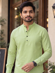 VORA LABEL Men’s Cotton Blend Solid Kurta | Mandarin Collar Full Sleeve Kurta | Casual & Festive Wear