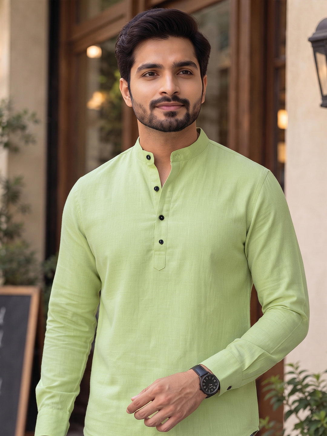 VORA LABEL Men’s Cotton Blend Solid Kurta | Mandarin Collar Full Sleeve Kurta | Casual & Festive Wear