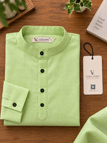 VORA LABEL Men’s Cotton Blend Solid Kurta | Mandarin Collar Full Sleeve Kurta | Casual & Festive Wear
