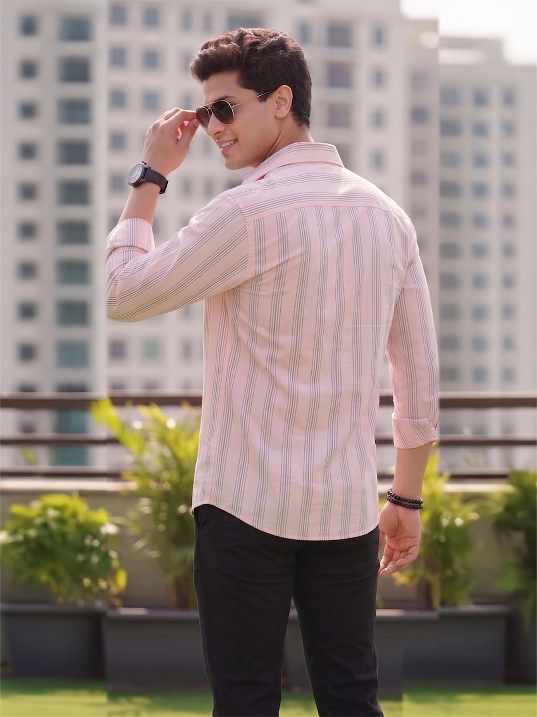 VORA LABEL Men Cotton Striped Regular Fit Casual Shirt - Light Pink Secondary image