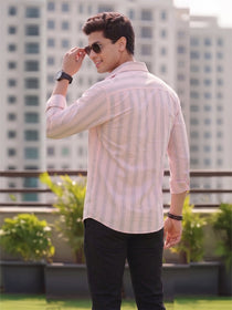 VORA LABEL Men Cotton Striped Regular Fit Casual Shirt - Light Pink