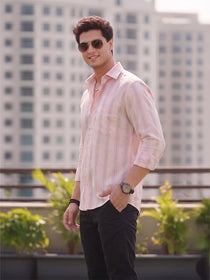 VORA LABEL Men Cotton Striped Regular Fit Casual Shirt - Light Pink
