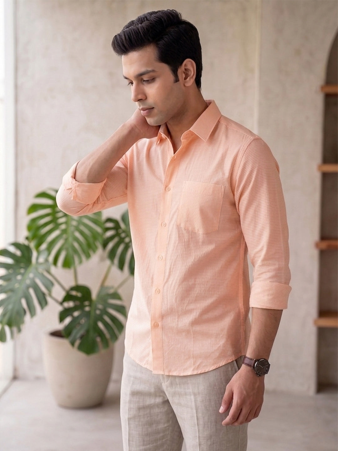 VORA LABEL Men Cotton Solid Regular Fit Casual Shirt - Pink Secondary image