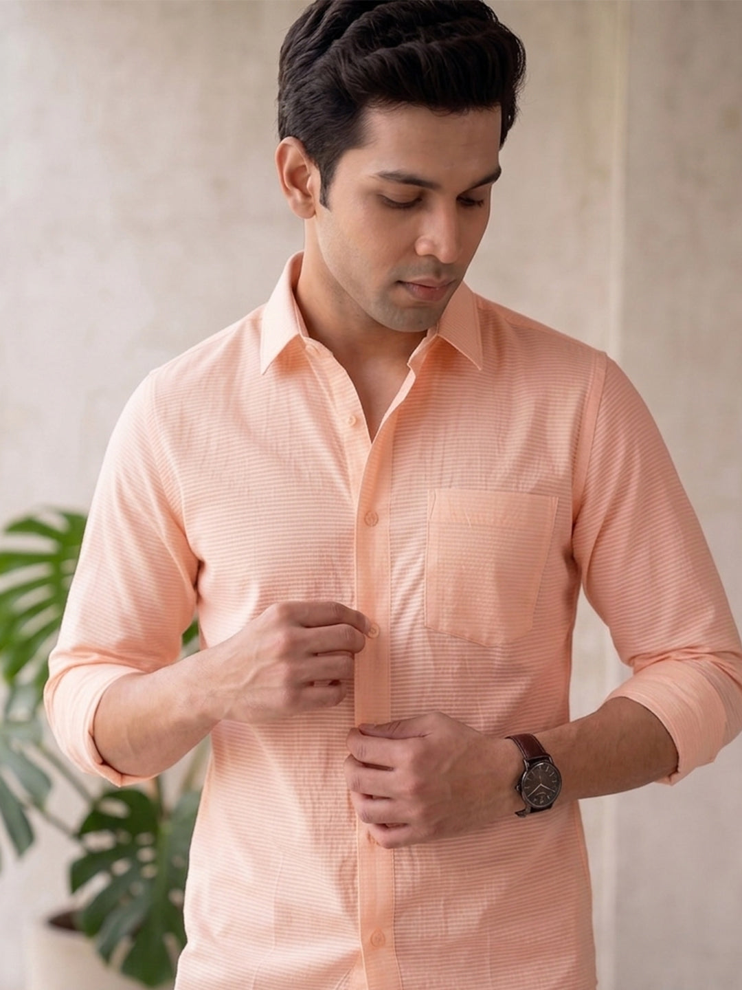 VORA LABEL Men Cotton Solid Regular Fit Casual Shirt - Pink