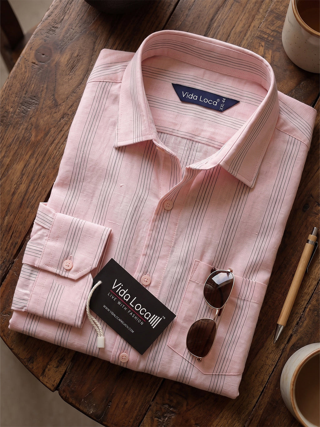 VORA LABEL Men Cotton Striped Regular Fit Casual Shirt - Light Pink