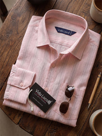 VORA LABEL Men Cotton Striped Regular Fit Casual Shirt - Light Pink