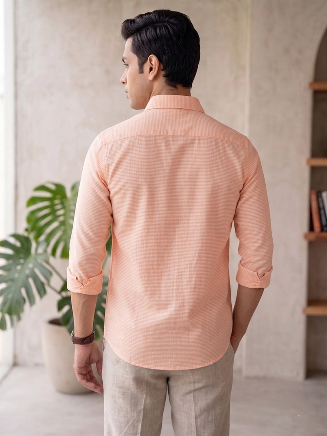 VORA LABEL Men Cotton Solid Regular Fit Casual Shirt - Pink
