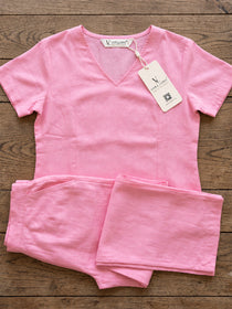 VORA LABEL Women’s Solid Linen Co-Ord Set with V-Neck Top & Wide-Leg Pants