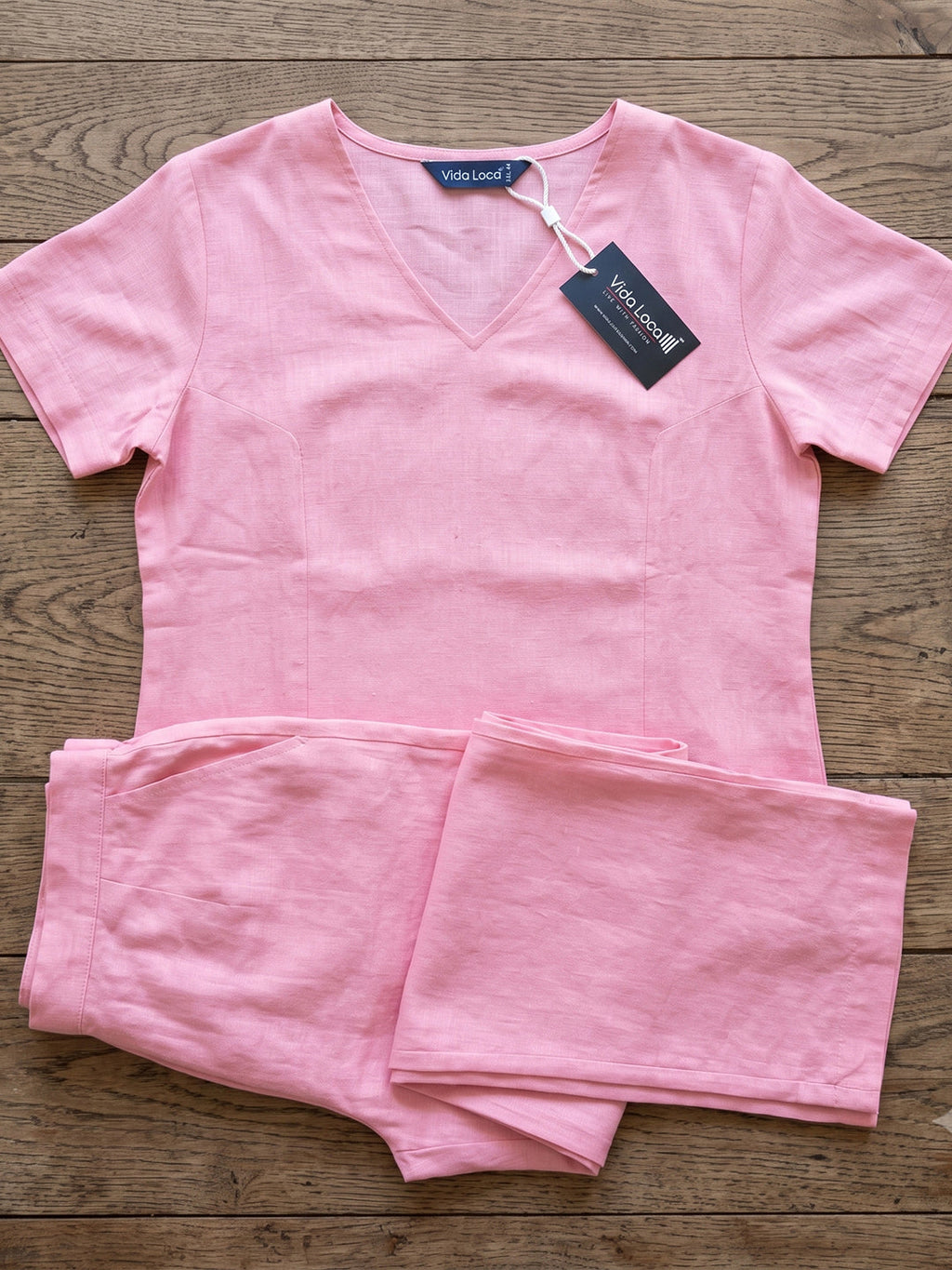 VORA LABEL Women Linen Solid Relaxed Fit Co-ord Set - Pink