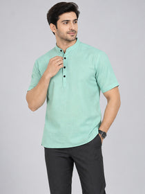 VORA LABEL Men’s Cotton Blend Mandarin Collar Half Kurta | Short Sleeve Solid Casual Wear