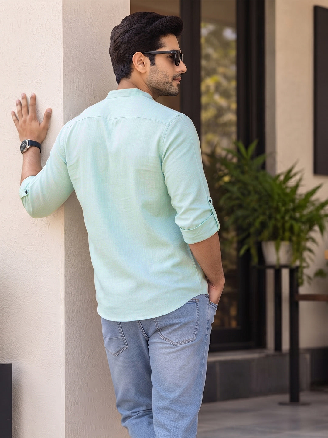VORA LABEL Men’s Cotton Blend Solid Kurta | Mandarin Collar Full Sleeve Kurta | Casual & Festive Wear