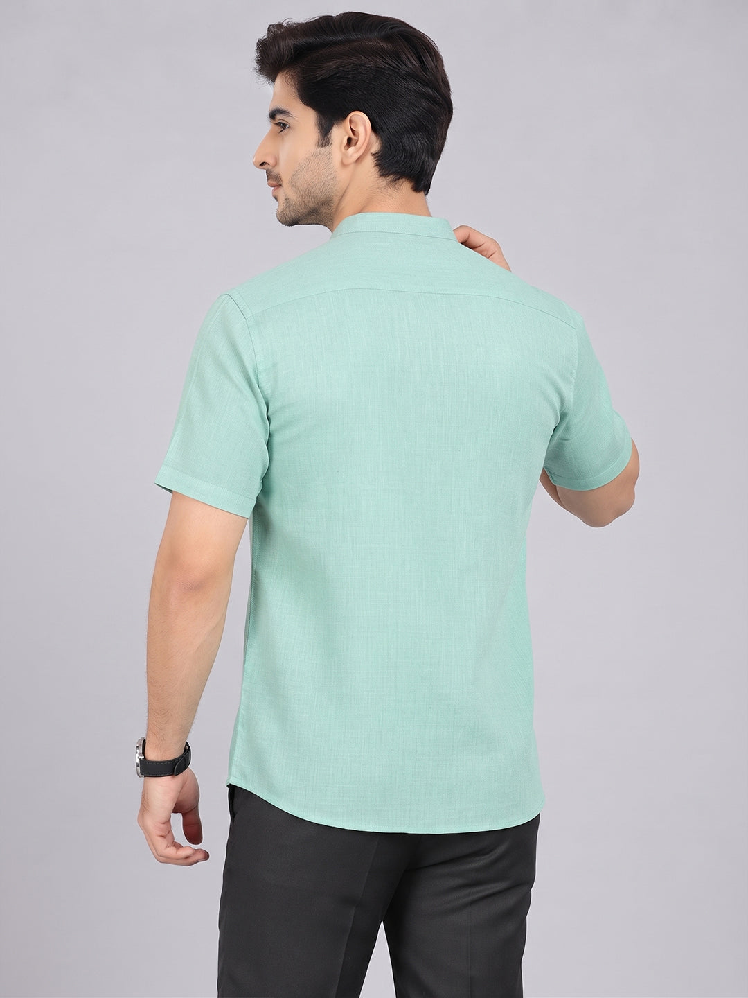 VORA LABEL Men’s Cotton Blend Mandarin Collar Half Kurta | Short Sleeve Solid Casual Wear