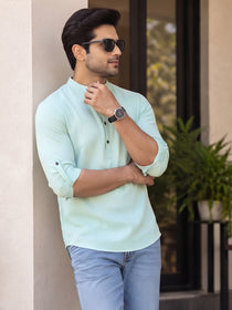 VORA LABEL Men’s Cotton Blend Solid Kurta | Mandarin Collar Full Sleeve Kurta | Casual & Festive Wear